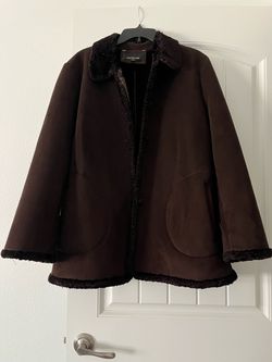 Jones New York Brown Shearling-Trim Coat