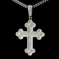 Sterling Silver VVS Moissanite 2.11 CTWCross With Fraco Chain