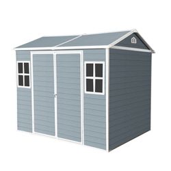 Gray Resin Outdoor House: 8x6ft Shed, for Patio, Backyard, with Two Windows