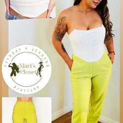 Lemon Green Pants White Corset 