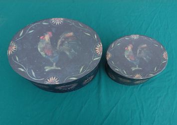 VINTAGE BOB'S BOXES PRIMITIVES SET OF 2 NESTING BOXES OVAL "PROUD ROOSTER"