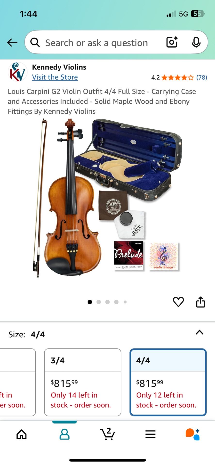 Louis Carpini G2 Violin Outfit 4/4 Full Size