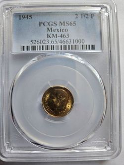 1945 gold 2.5 pesos. Ms65.