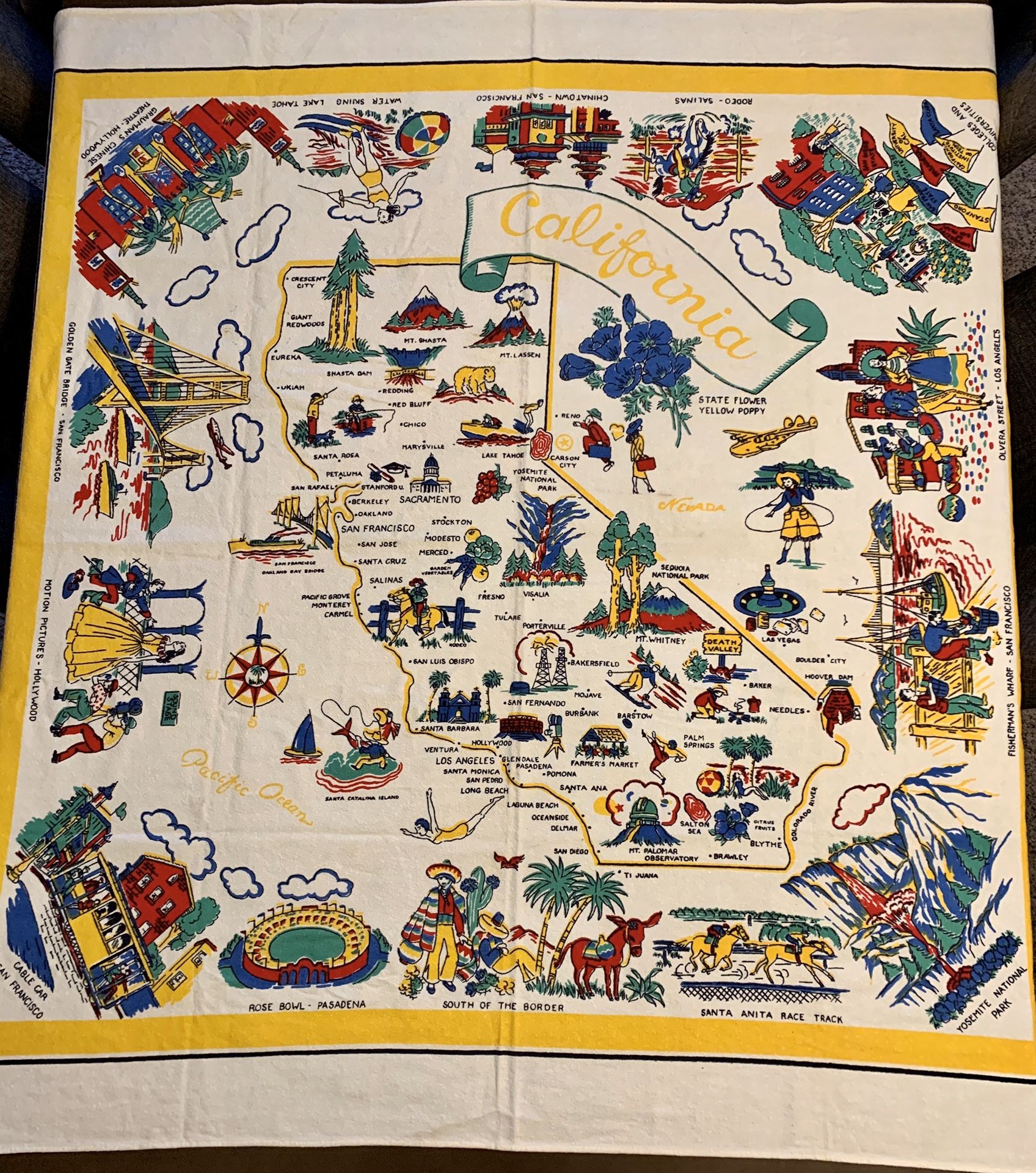 Vintage 1950’s California State Map Tablecloth
