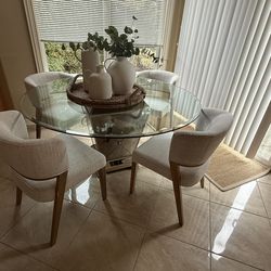 Complete Dining Room Set – Glass Table + Mirrored Buffet + Large Mirror – $800