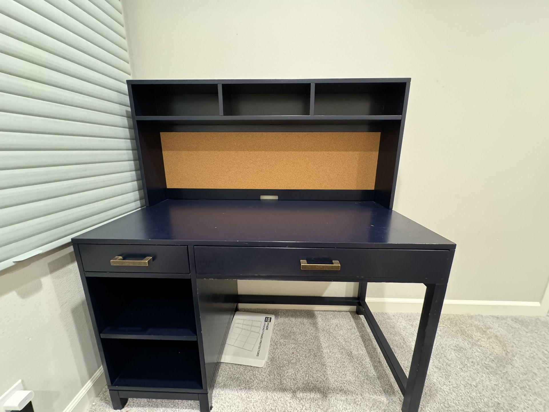 Crate And Barrel Kids Parke Navy Blue Wood Desk And Hutch