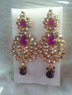 Beautiful Chandelier Yellow Gold Purple Crystal Pierced Earrings