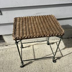Wicker And Metal Side Table 
