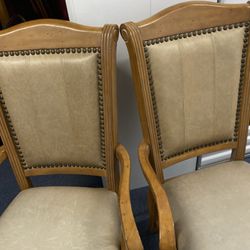 2 Strong Sturdy Beautiful Wood And Leather Arm Chairs