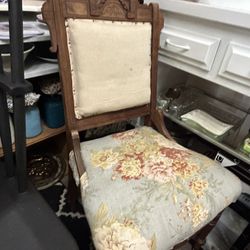 Lovely Antique Wood & Fabric Chair 