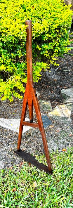 Authentic antique wooden hay sling measuring approximately 38 inches tall by 12 inches wide. This primitive farm tool is crafted from solid wood with 