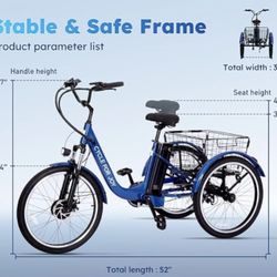 New (open box) never assembled or used RegalRider Electric Tricycle for Adults, 7-Speed Electric Trike plus a value of  $146 + tax in extra accesories