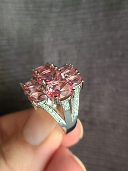 Oversized Created Kunzite Silver Filled Ring Size 7.75
