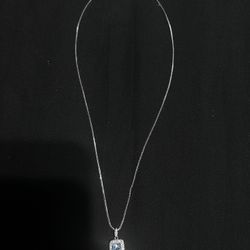 Sterling Silver Aquamarine CZ Charm Necklace