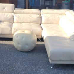 Rooms To Go White Leather Sectional Couch Sofa With Pier 1 Ottomon