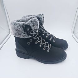 Nautica Women Everly Black Tall Winter Boots Faux Fur Trim Size 8.0