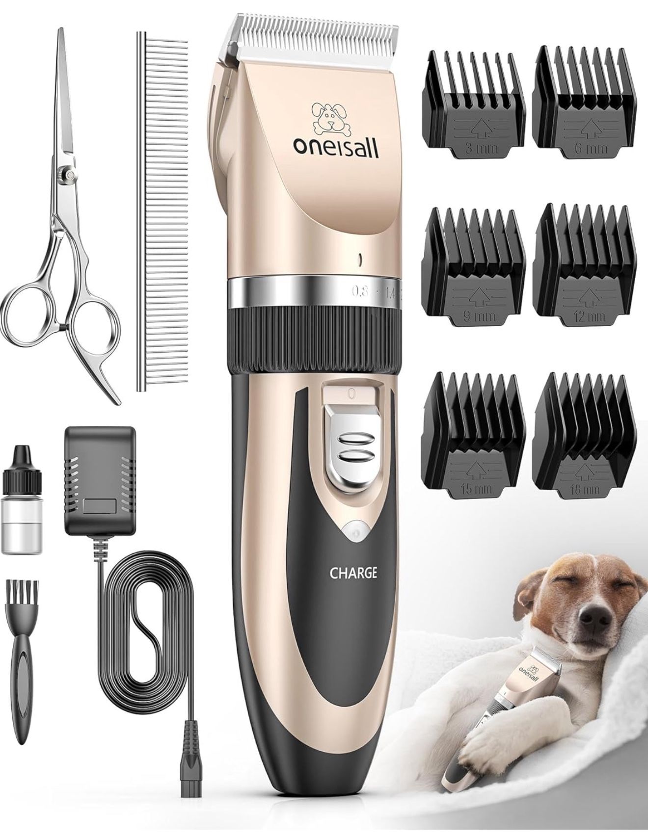 oneisall Dog Clipper Low Noise, Dog Grooming Kit with Rechargeable, Dog Shaver Cordless Electric