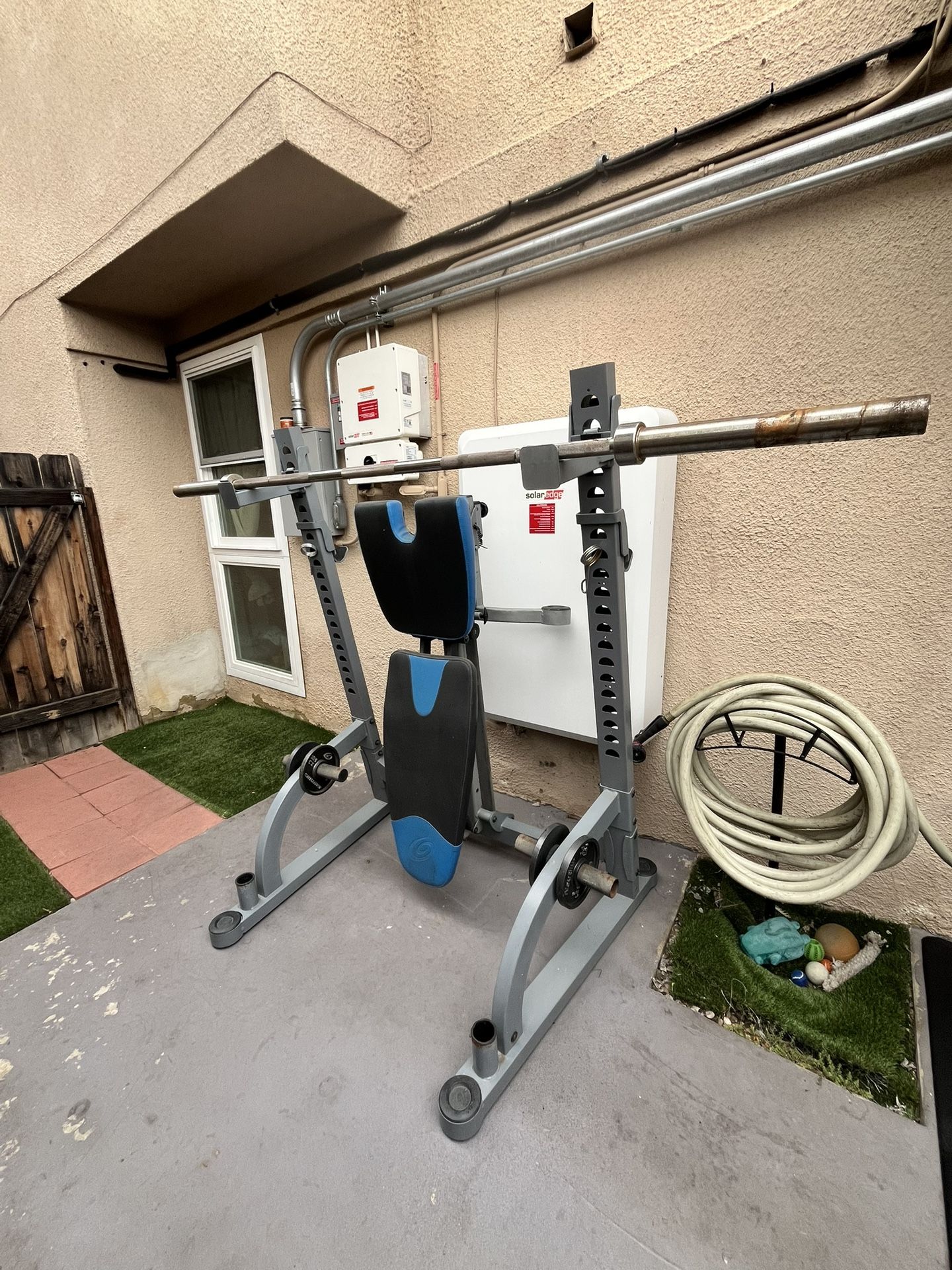 Squat Rack/Bench , Weights , And Bar