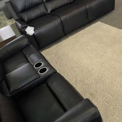Genuine Leather Black Color Sofa And Loveseat Set Take Home Pay Later Only $39 Down Payment 🌟