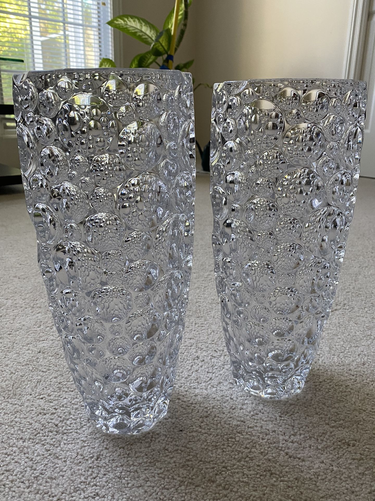 (2) Bohemian Bubble Glass Vase Made In Czech Republic