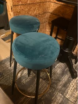 Set of 2 Duhome Teal Velvet Bar Stools