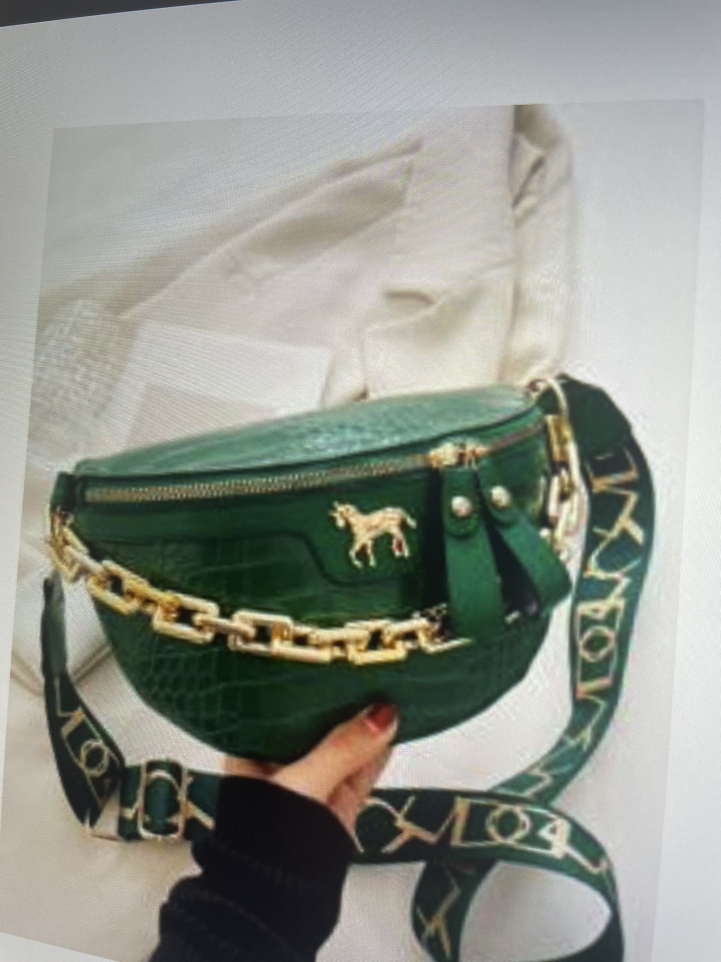 Crocodile Embossed Chain Decor Waist Bag