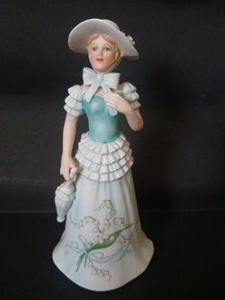Vintage 1980's Enesco Porcelain Figurine 'May' Gabrielle with Lilly of the Valley (9" tall)