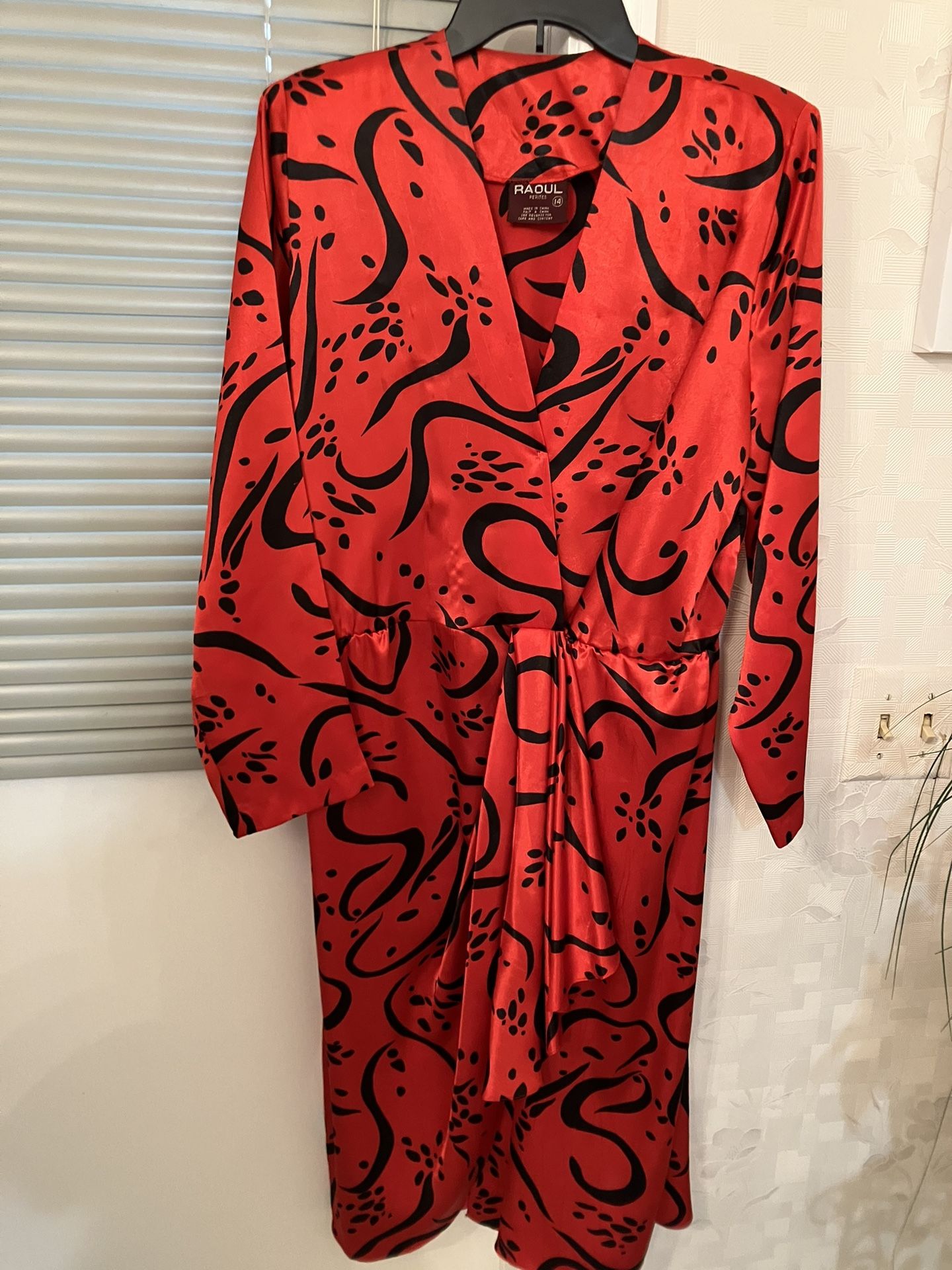 Ladies Dress, Red Silk, Long Sleeves By Raol Petite