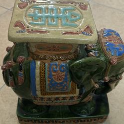Vintage Asian Ceramic Elephant Plant Stand Statue / 17x16x8