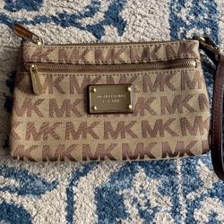 Michael Kors Large MK Logo Gold Hardware Fabric Wristlet Wallet