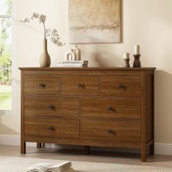 ❤️🔥 #B CARPETNAL 47" Walnut Dresser for Bedroom with 7 Drawer & Metal Handles $110