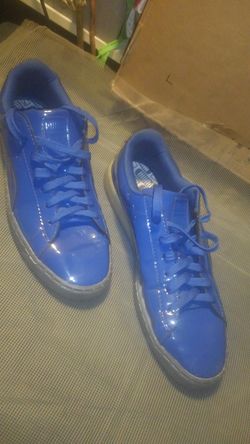 Royal blue patent-leather ice fade Puma lowtops, size 12. $30