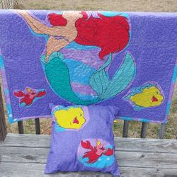 Little Mermaid Hand Quilted Quilt with Pillow