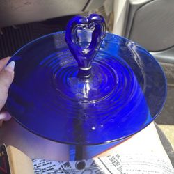 Blue Glass Heart Tray 