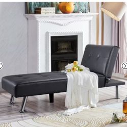 Yaheetech Faux Leather Convertible Futon Sofa Chaise Lounge with Metal Legs for Living Room Delivery and assembly service available  Details Highlight