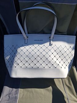 Michael Kors White Perforated Leather Tote Bag