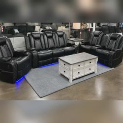 High Quality Black breathing leather Electric Recliner sectional w/ Readining light under LED