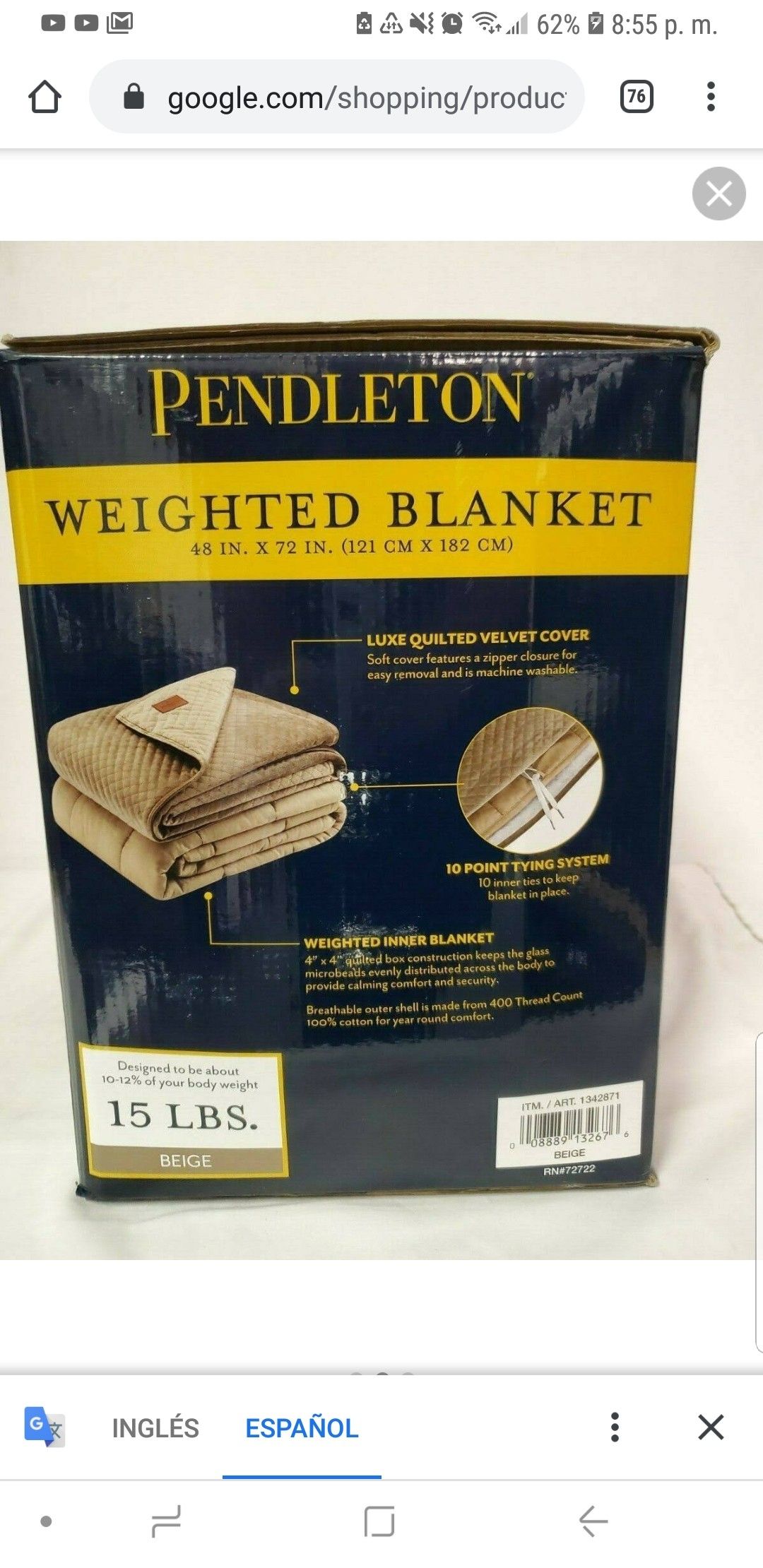 Manta ponderada Pendleton weighted blanket 40 less for Sale in
