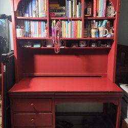 Red Desk With Hutch & Bookshelf