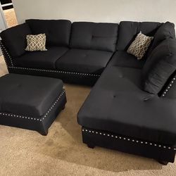 🔥ONLINE SPECIAL Black 3Pcs Sectional Sofa w/Ottoman (Reversible L/R Chaise) 🆕👉FINANCING AVAILABLE 👍 NO CREDIT NEEDED 👍 O DOWN PAYMENT 