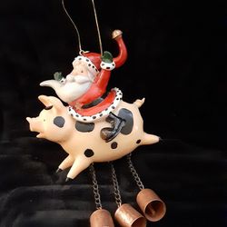 Vintage Santa Riding Pig Christmas Ornament 