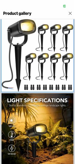 12W Low Voltage Landscape Lights 2700K Warm White LED Landscape Lighting IP65 Waterproof Spot Lights Outdoor Spotlights with Connectors for Garden Yar