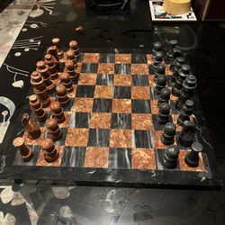 Marble Chess Pieces And Set And Board Vintage 