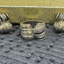 Set Ring and Earrings  silver & gold plated /blue sapphire..Size 8