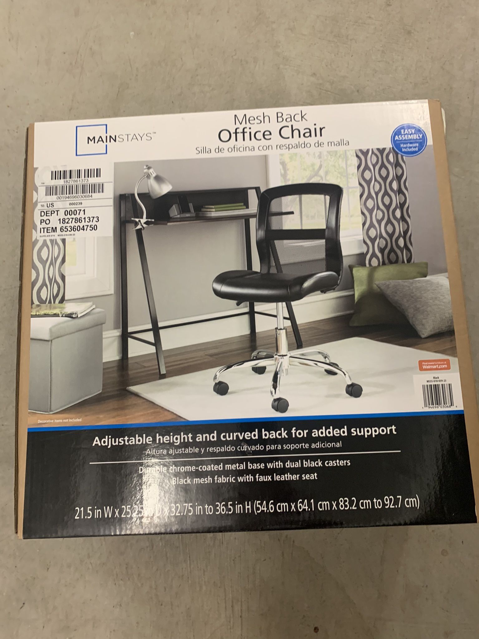 Mainstays Mid-Back, Vinyl Mesh Task Office Chair, Black