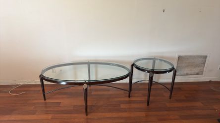 Metal-Glass Coffee Table And Side Table