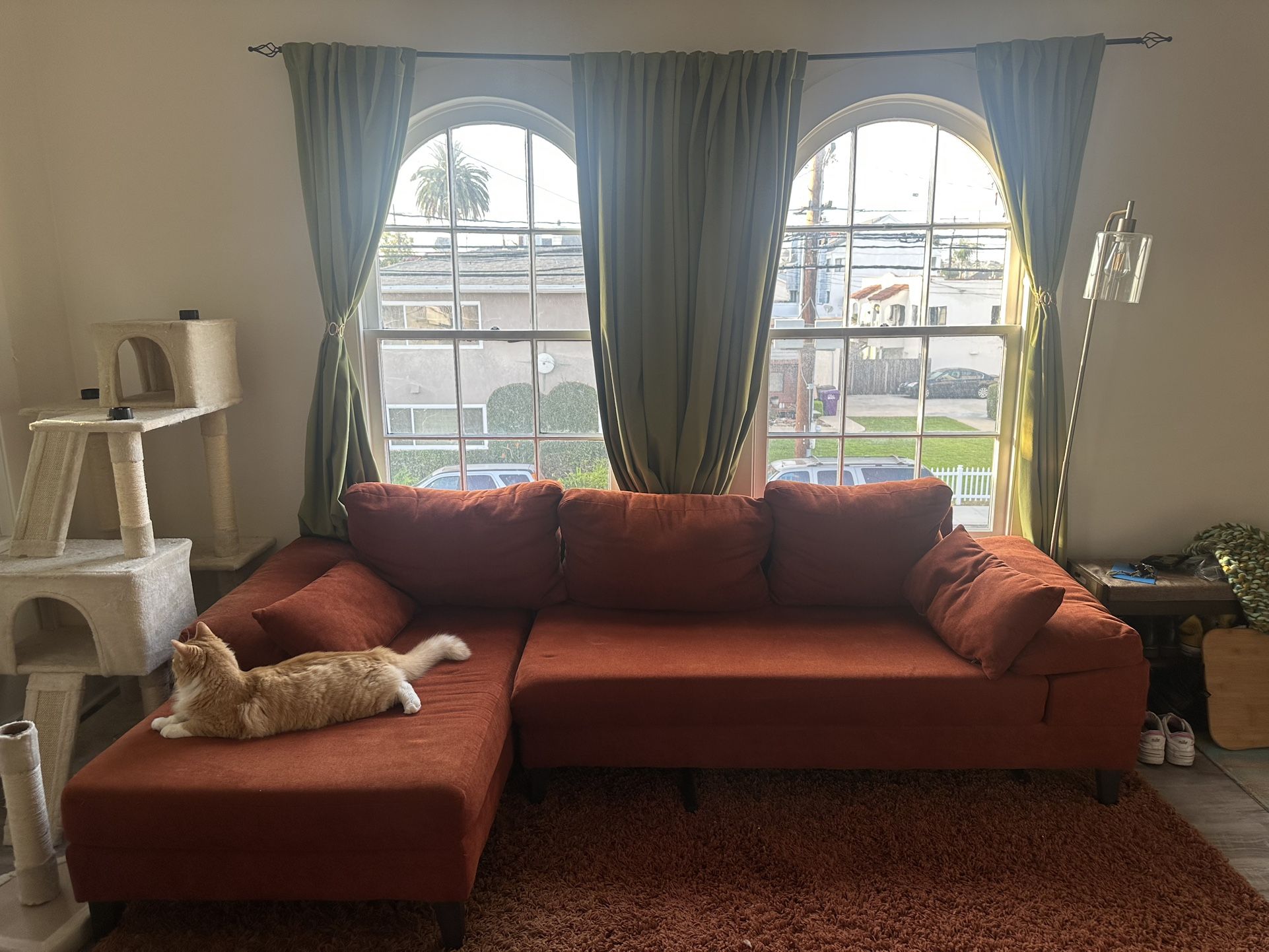 MCM red orange chaise sectional couch NEED GONE ASAP