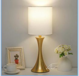 Gold Base Table Lamp with White Drum Shade