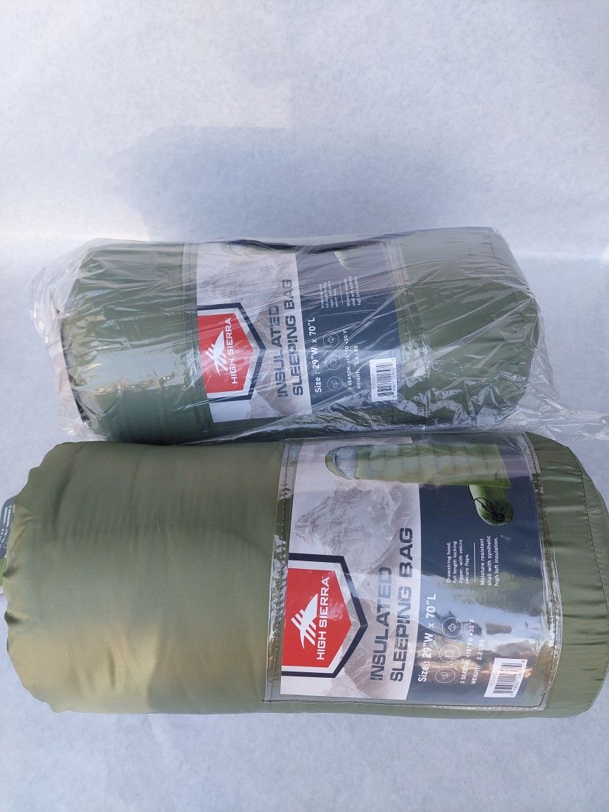 2 X High Sierra insultated sleeping bags 3 season: +15° to +30°F (Brand New)
