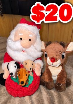 Singing Santa with cute dogs & Rudolph plush✨